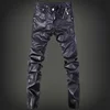 YASUGUOJI New 2025 Outdoors Pu Leather Pants Men Brand Fashion Skull Tag Patchwork Mens Skinny Motorcycle Leather Jeans Men 3