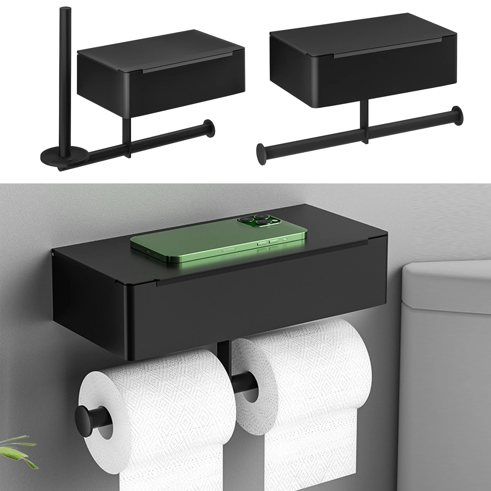 Toilet Paper Holder Wall-Mounted Paper Roll Holder Storage Box Toilet Organizer Phone Stand Bathroom Accessories Toilet Paper Holder Toilet Roll Holder