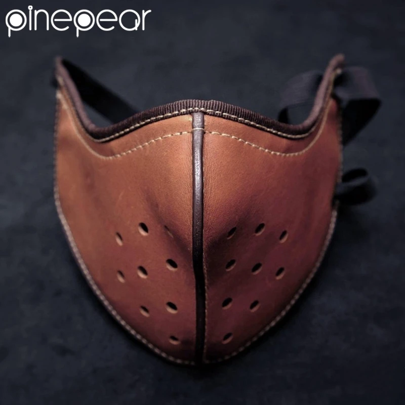 PinePear Leather Retro Punk Face Mask for Harley Motorcycle 3/4 Helmet and 1/2 Helmet Windproof Mask face mask