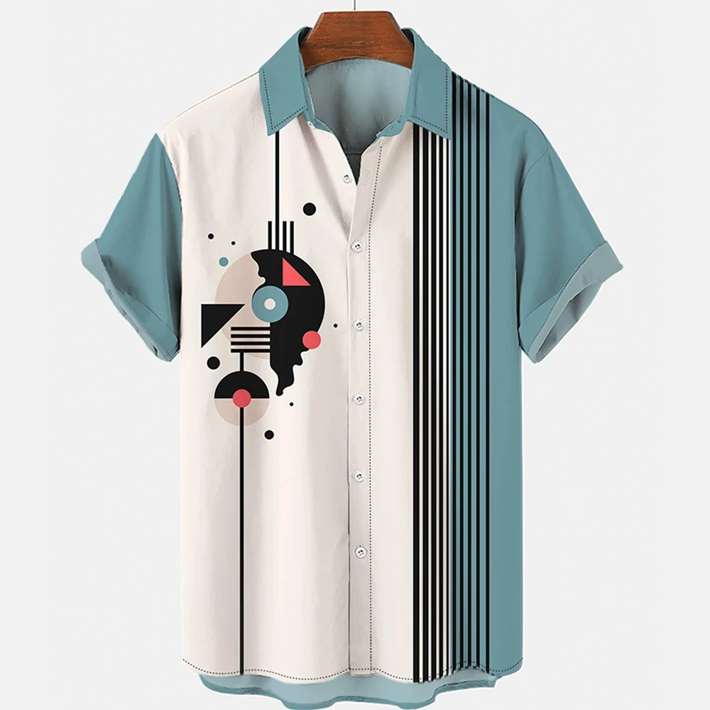 Men's Shirt Button Down Summer New Hawaiian Shirt Saxophone 3D Printed Loose Short Sleeved Classic Beach Aloha Party Shirt Tops 2