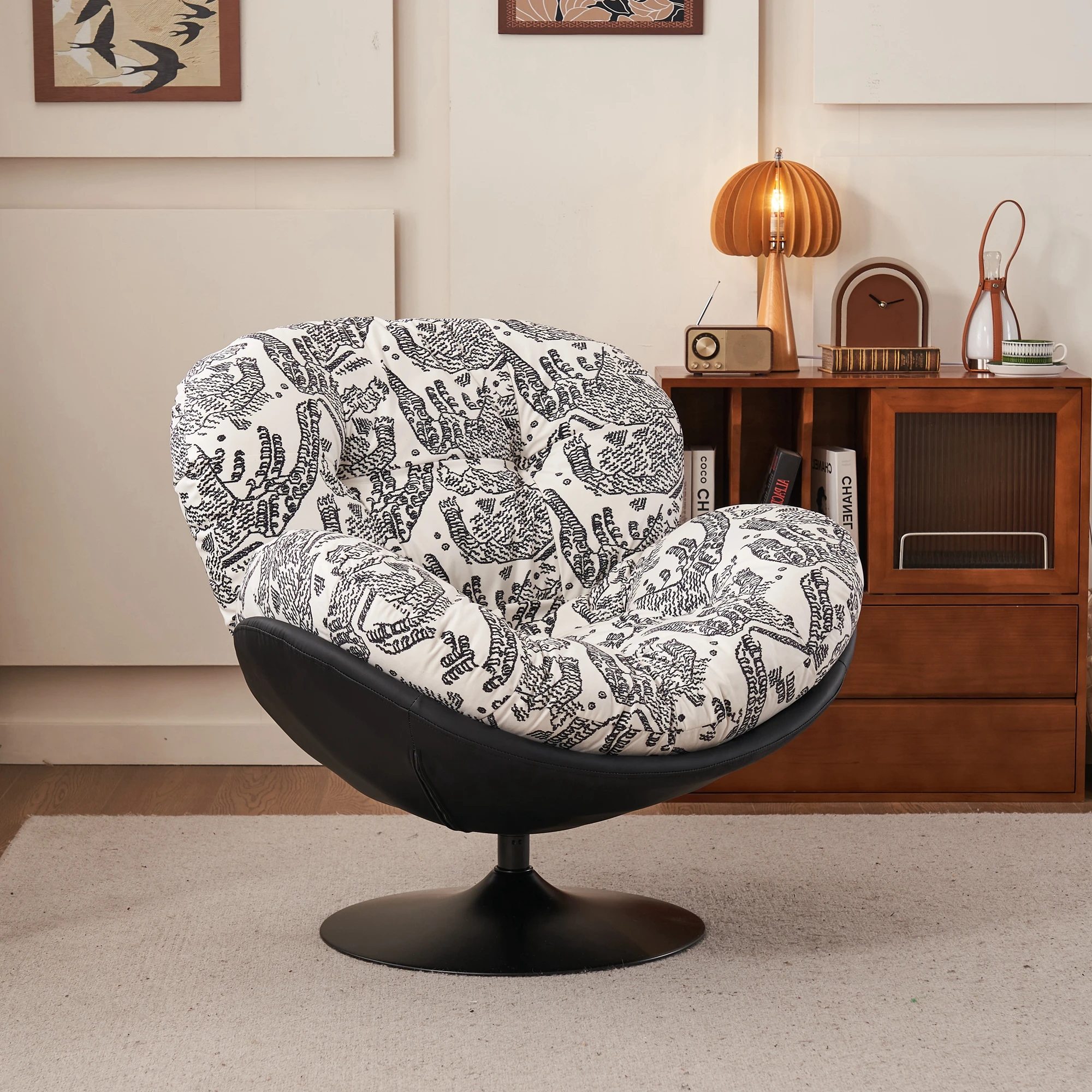 Egg Shell Chair Single Swivel Chair Vintage Lounge Sofa Chair Living Room Balcony Leisure Seat Designer Modern Luxury Armchai