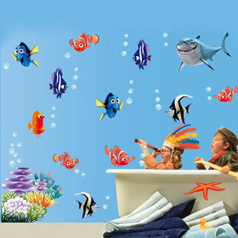 Seabed Fish Bubble Nemo Wall Sticker Cartoon Wall Sticker For Kids Rooms Bathroom Home Decor Nursery Quarto Decals Poster