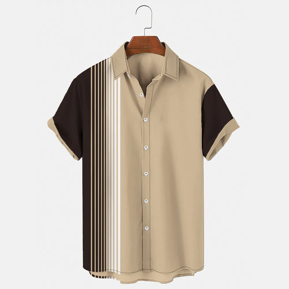 Contrast Stripe Print Tops Summer Fashion Men's Short-sleeved Shirts Casual Business Shirts Daily Street Tops Oversized T-shirts 4