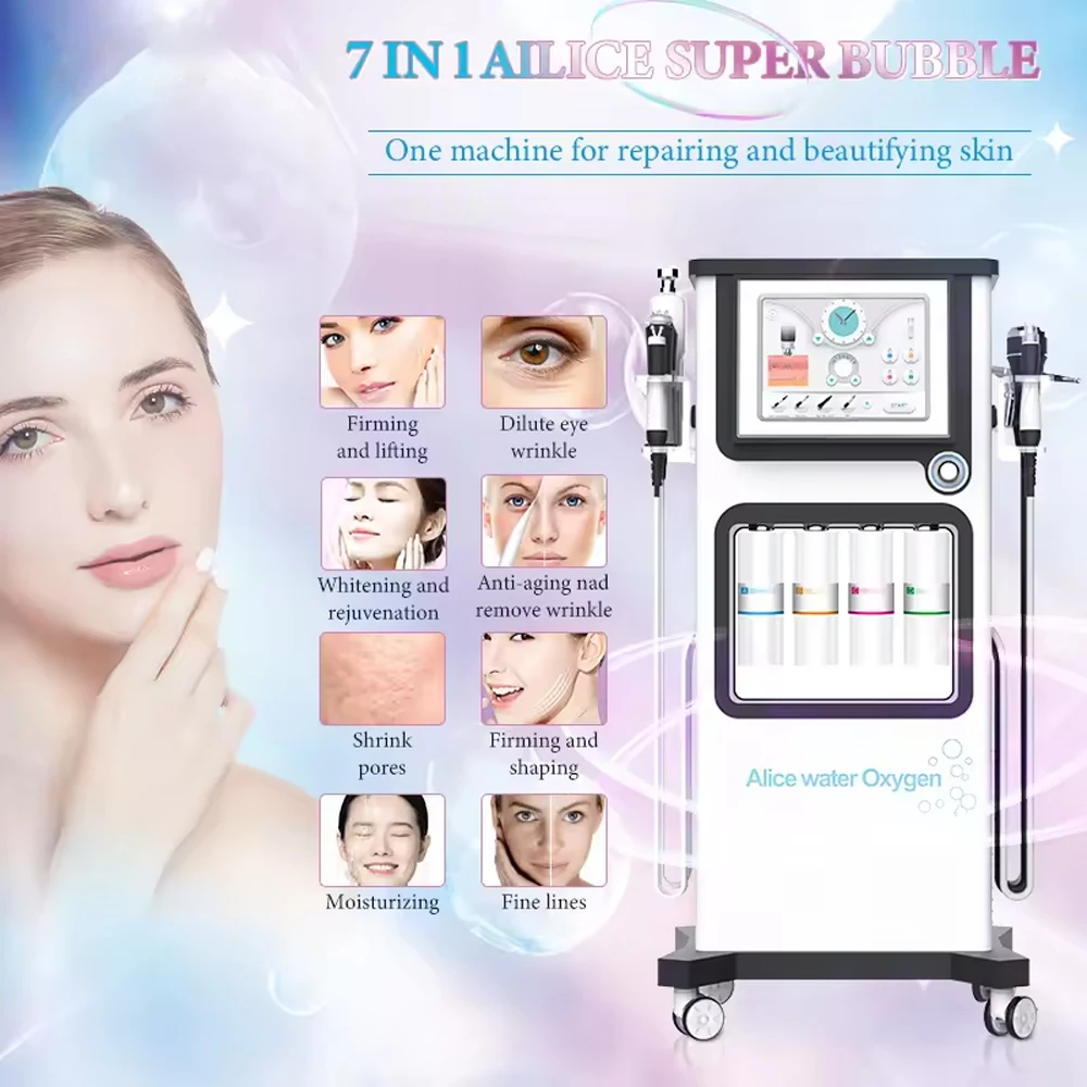 Korean New Face 7 in 1 Skin Management Machine Hydro Facial Super Bubble Deep Cleansing Anti-Aging Face Lifting Beauty Device soft facial cleaning brush silicone skin scrubber face exfoliator blackhead pore pad shower face brush super soft sponge cleaner