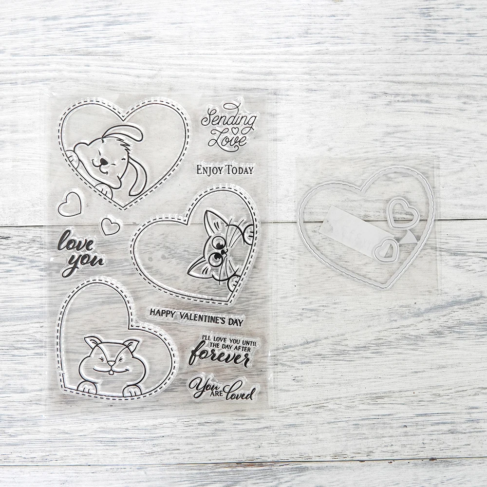 로맨틱 사랑의 표현 금속 절단 다이 및 투명 스탬프, DIY 엠보싱 종이 카드 장식 핸드북 앨범 공예 스탬프