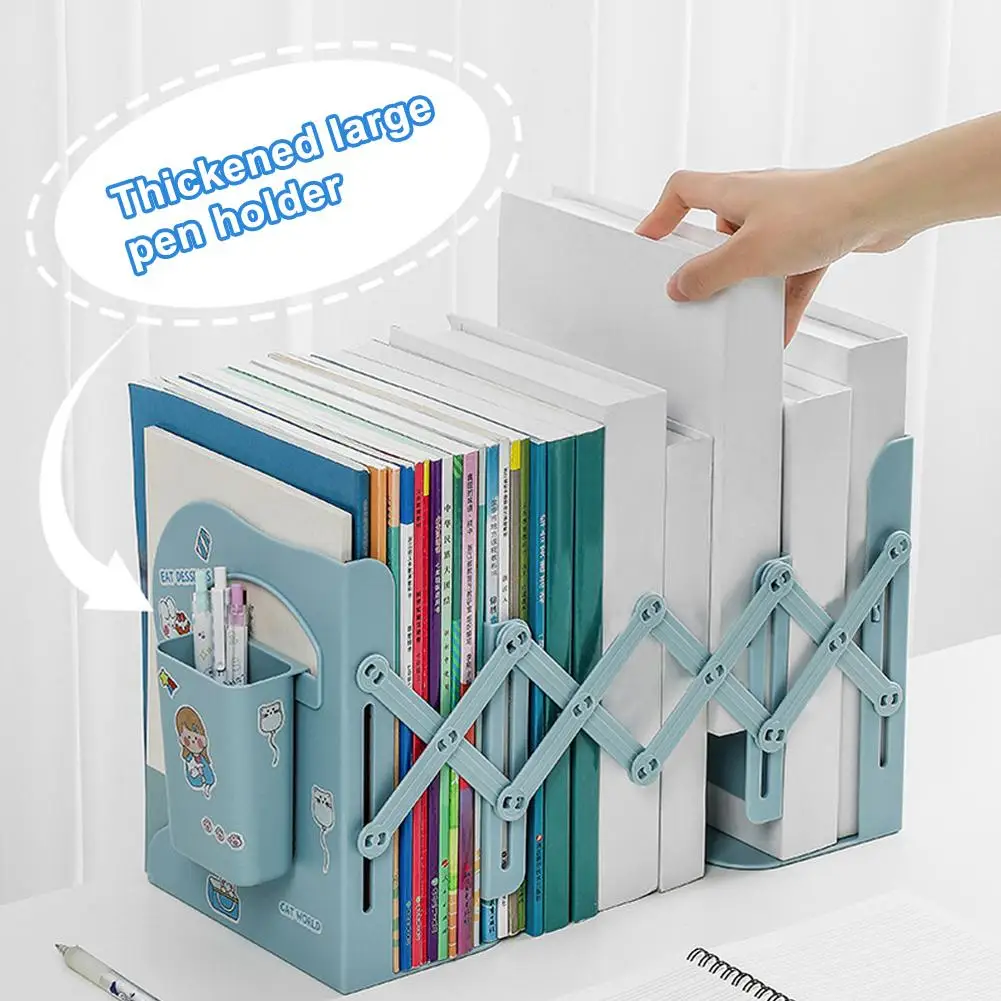 

Scalable Bookends With Pen Holder Retractable Shelf Desk Office School Adjustable Book Supplies School Home Stand Organizer A9R8