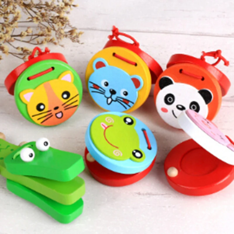 Castanets Music Toys Kids Cartoon Wooden Castanets Musical Instruments For Children