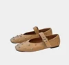 2025 Women Flats Fashion Crystal Buckle Strap Shoes Woman Genuine Leather Square Toe Mary Janes Spring Summer Flats Size 34-43 6