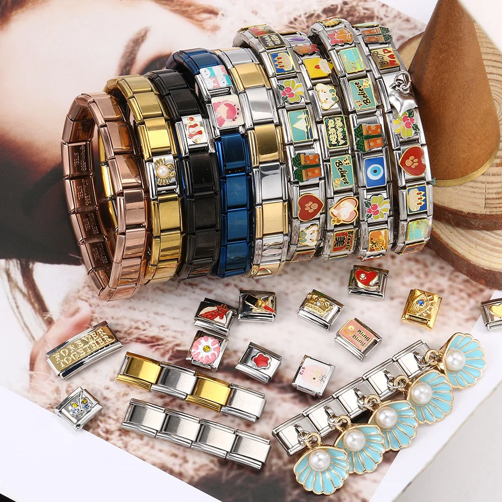 9mm Width Italian Charm Bracelet Fashion Stainless Steel Bangle Elastic Link Chain High Quality Factory DIY images - 6