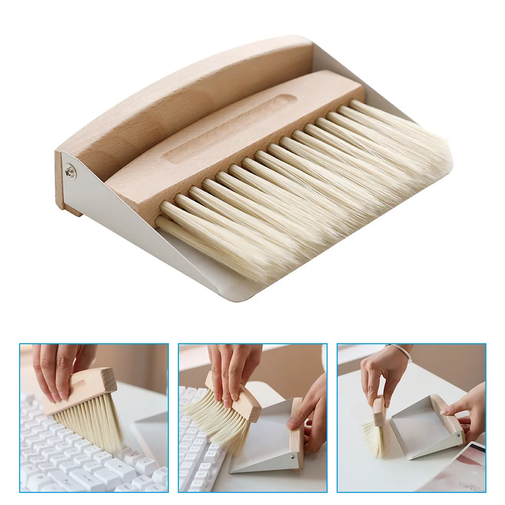 

Window Cleaner Mini Dustpan Brush Set Wood Small Metal Pan Natural Table Handy Brush Sweeping Home Kitchen Car Office Storage