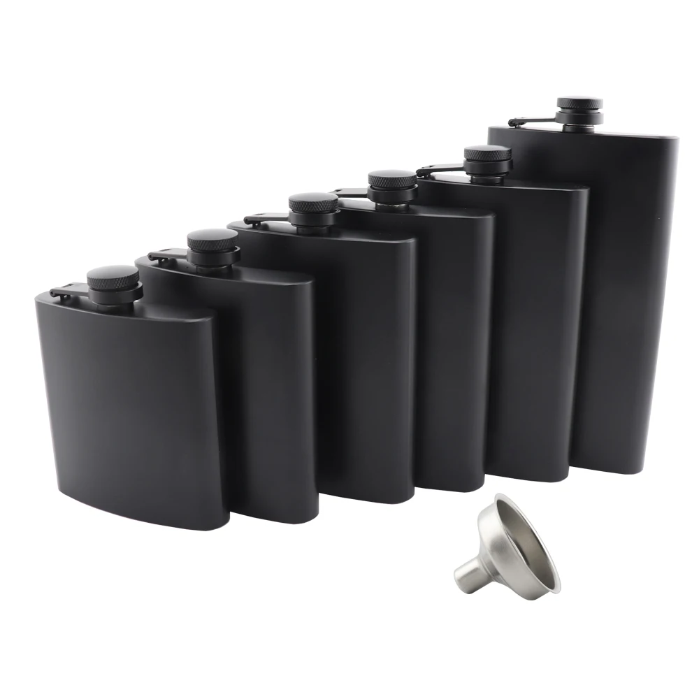 6oz/7oz/8oz/9oz/10oz/12oz Matte Black Hip Flask With Funnel Leak-proof Stainless Steel Whiskey Flask Liquor Pocket Bottle