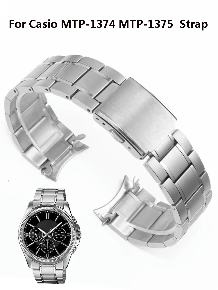 Ремешок из нержавеющей стали для часов Casio MTP-1374 Series, изогнутый ремешок для часов, 22 мм, мужской браслет