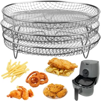 304 Stainless Steel 3-Tier Stackable Air Fryer Rack Multi-Purpose Oven Steamer Basket Grill Rack Kitchen Accessories
