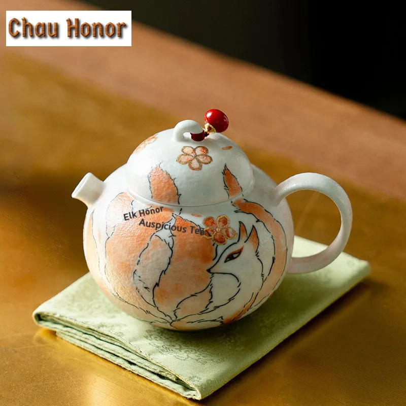 145ml Hand-painted Nine-tailed Fox Teapot Traditional Tea Infuser Pot Tea Maker Kettle with Strainer Cha Accessories Decoration