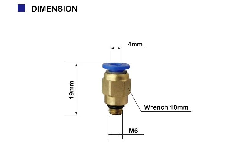 Description Picture 4 of item500PCS Pneumatic Fitting PC4-M6 Quick Release Air Hose Connector Brass Coupling One-Touch Fittings