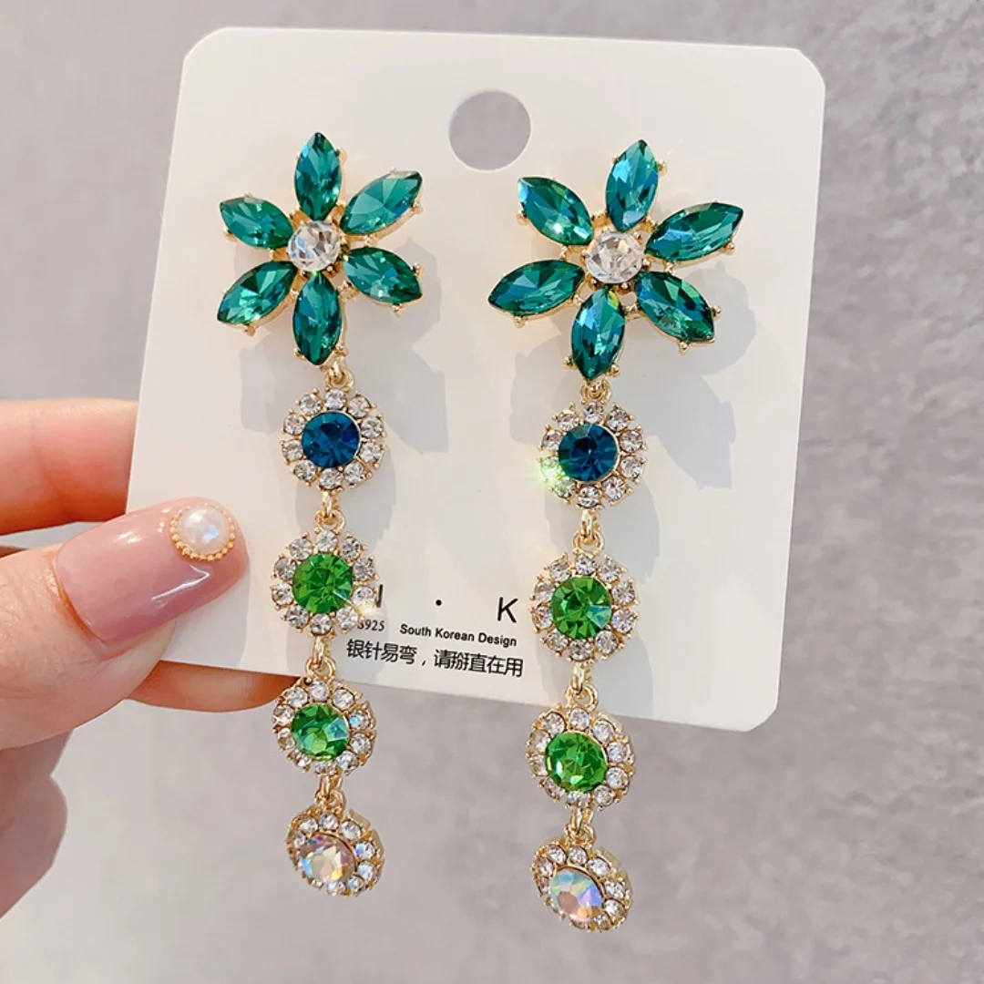 

Colorful Rhinestones dangle earring Retro Long Tassel Earrings Feminine Colorful Rhinestones S925 Women's Wedding Party Jewelry