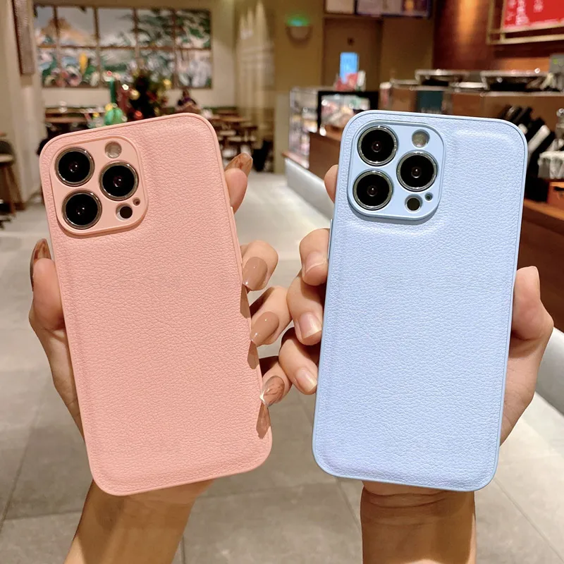 Korean Leather Texture Silicone Shockproof Case - Plain Original Design