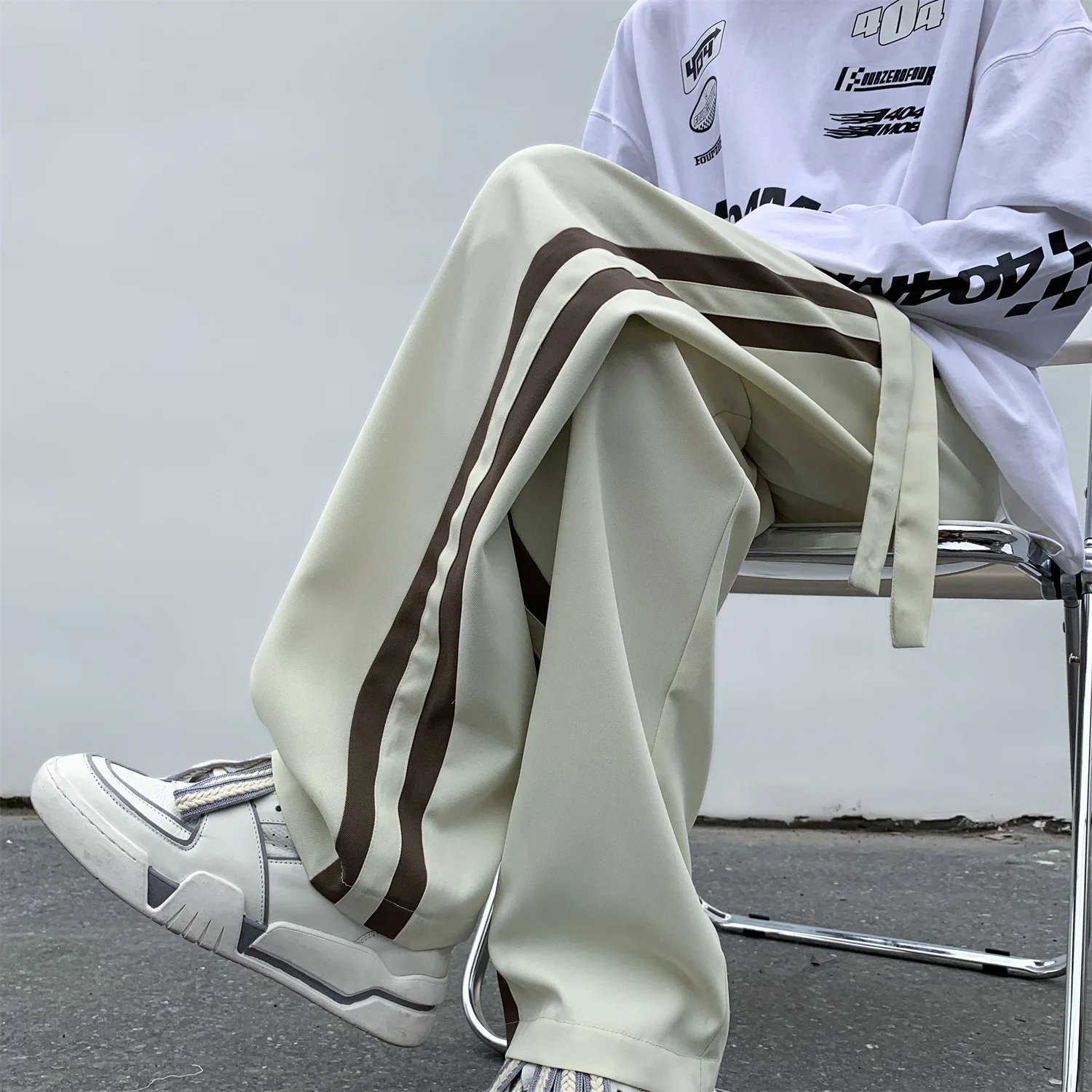 

Baggy Striped Sweatpants Men Straight Casual Pants Harajuku Fashion Hip Hop Streetwear Elastic Waist Trousers Y2K Male Clothes