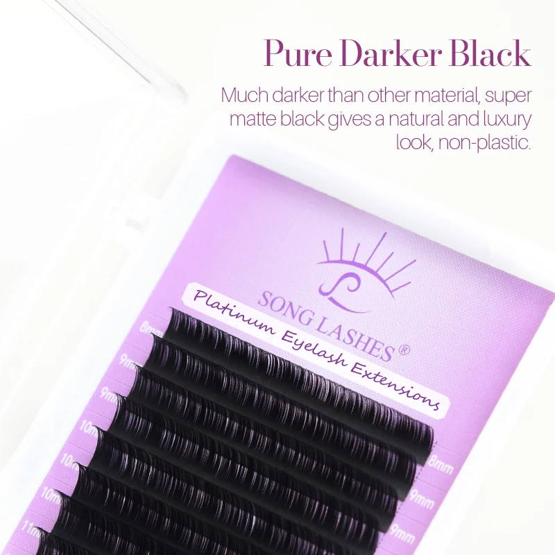 SONG LASHES  Wholesale Price Eyelash Extensions for Salon and Pofessional Nature and Soft Thin Tip Pure Black Easy Pick up