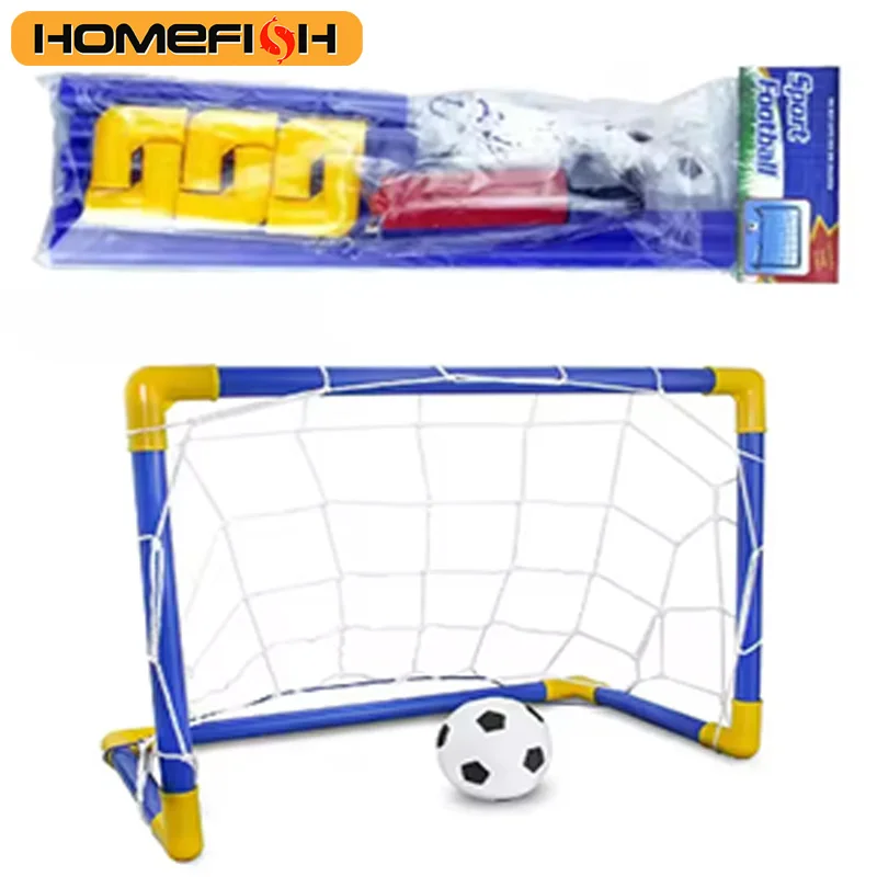 HOMEFISH Indoor mini folding football soccer ball goal post net set pump kids sport outdoor home game toy