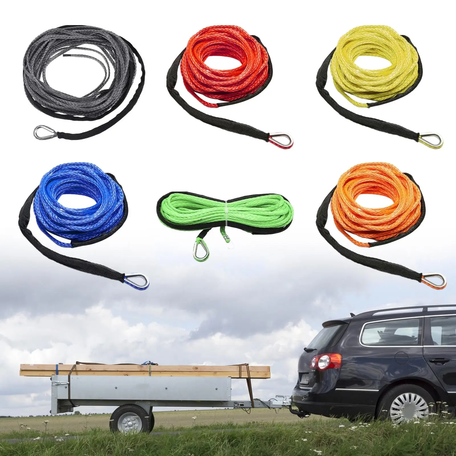 Synthetic Winch Rope Tow Rope 15M Heavy Duty Tow Strap 7700lbs Towing Rope Trailer Rope for Boat Car SUV UTV Accessories