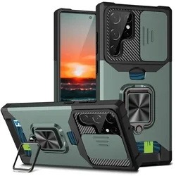 Ultimate Armor Shockproof Case with Ring Stand & Slide Camera Lens Cover for Samsung S25 Puls (Green)