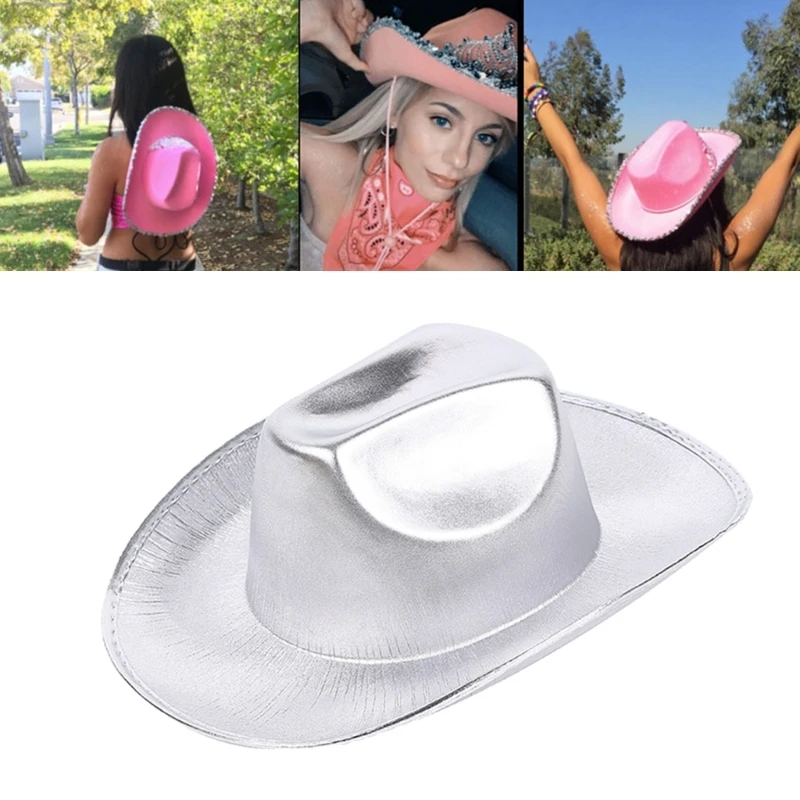 2 Cappelli Da Cowboy Con Tesa Argentata E Paillettes – Accessori Per Addio Al Nubilato, Feste A Tema Western, Costumi E Carnevale