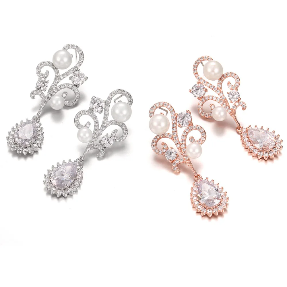 

Lady Pearl Plant Water Drop Earrings AAA ZIRCON High-Quality Stud EARRINGS Design Birthday Party Wedding