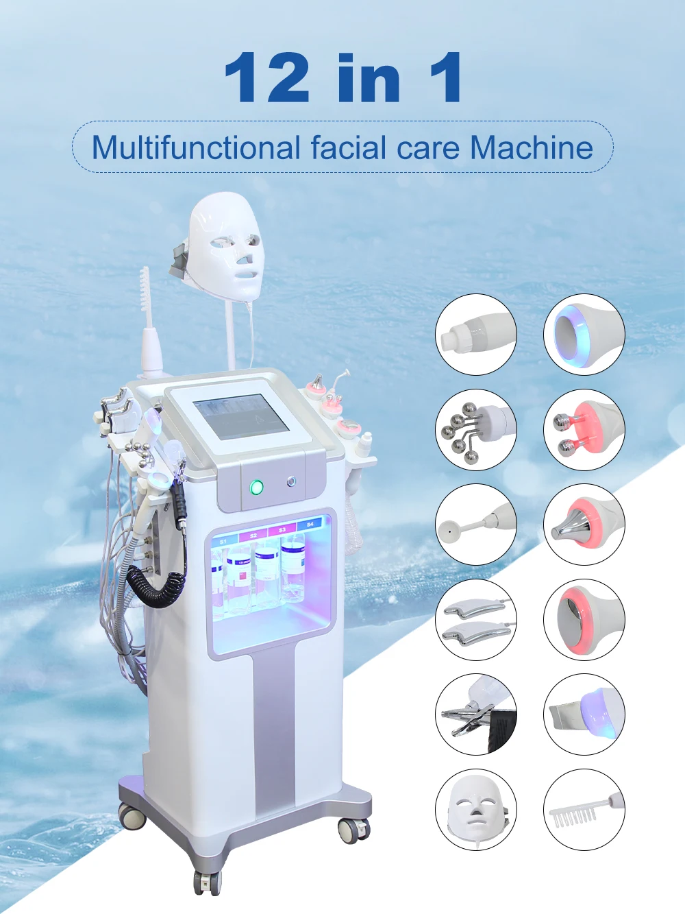 12 in 1 Water Oxygen Hydro Machine Face Lifting Deep Cleaning Dermabrasion Aqua Peeling Machine Skin Rejuvenation Small Bubble