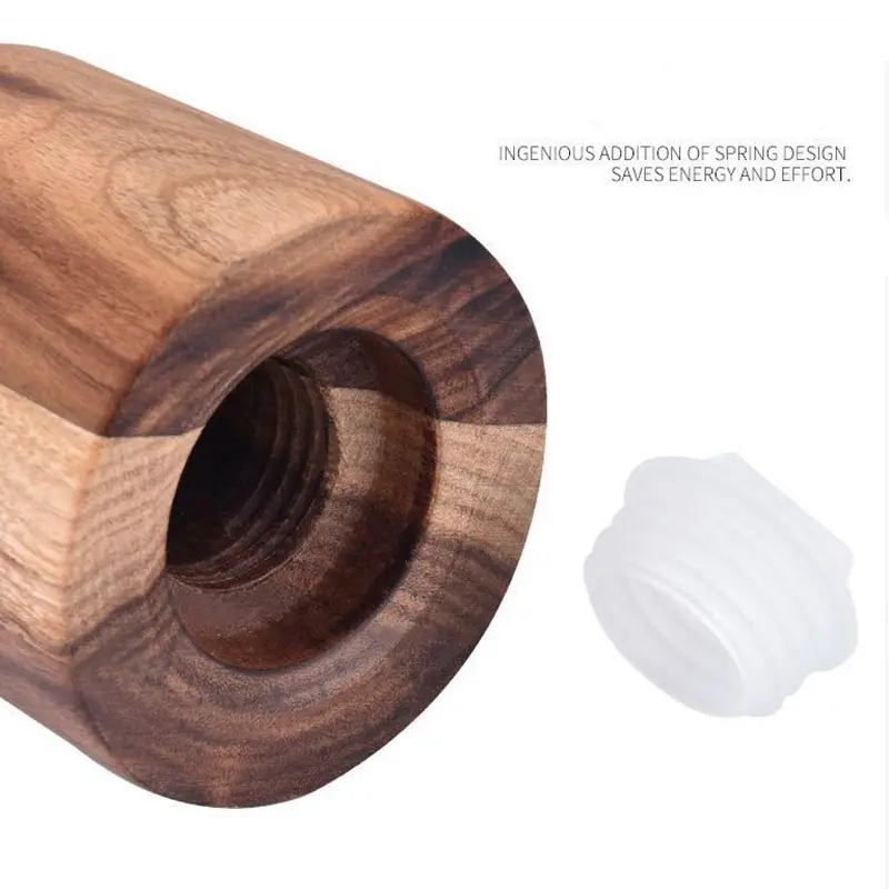 Manual Pepper Mill and Salt Pot Hand Grinder, Acacia Wood Pepper Mill Set, Spice Salt Grinder, Ceramic Core Seasoning Bottle