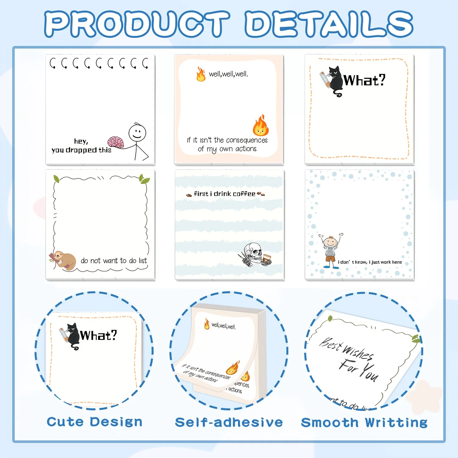 6/12 Pcs Fun Sticky Notes Self-Adhesive  For Use As Fun Memos At Work, School, Or Home 180/360 Sheets Of Humorous Sticky Notes - 3
