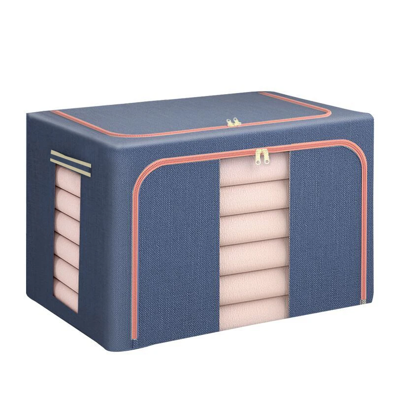 Clothes Storage Box Cotton Flax Large Foldable Large Capacity Clear Window Blanket Quilt Storage