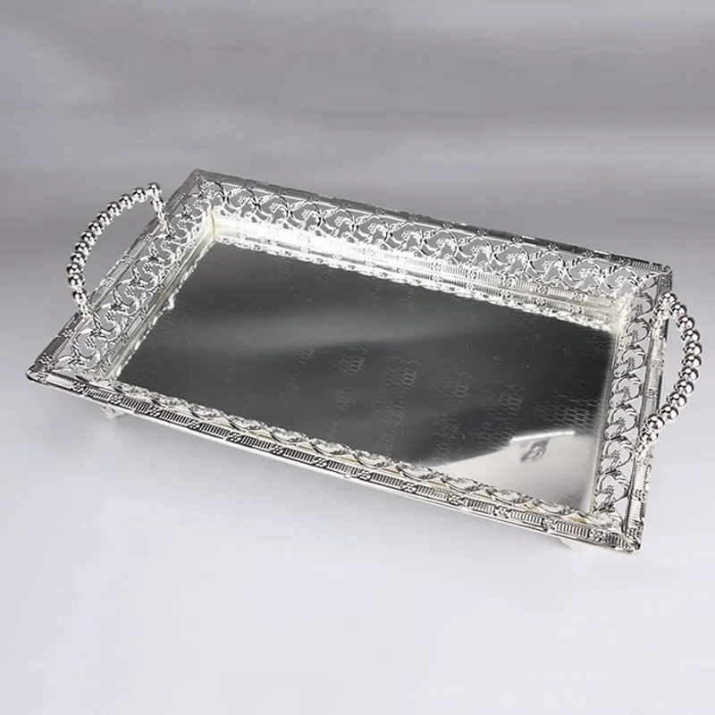 20*20*10cm Fruit Mirror Tray Plate Hotel Snack Plate Multi-Purpose Vintage Food Drinks Sliver Gold Plateau Miroir Vassoio