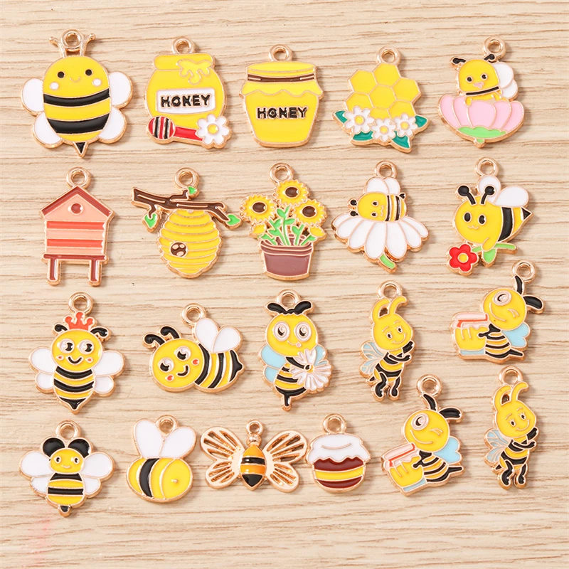 10 Stück Mix Cartoon Tier Biene Charms Emaille Honigbiene Blume Charms Anhänger für Schmuckherstellung Halsketten Ohrringe DIY Handwerk Geschenk