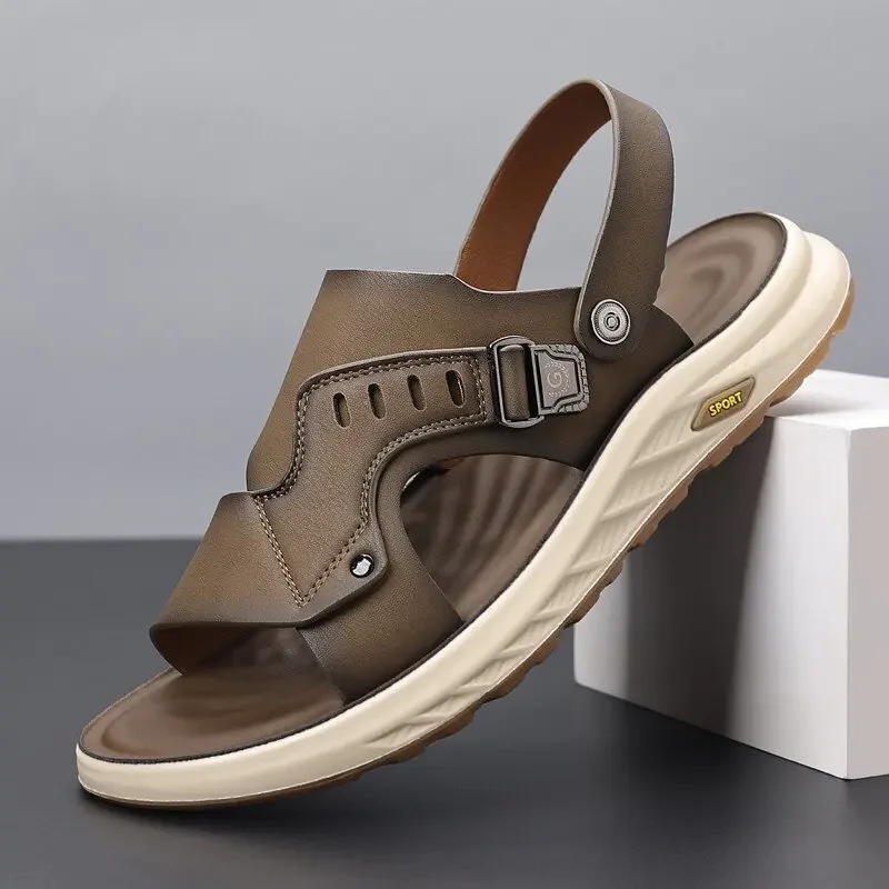 Casual Men's Sandals Summer New Style Beach Shoes Soft Bottom Anti-Slip Outdoor Wear Dual-Purpose Slippers Comfortable Leather
