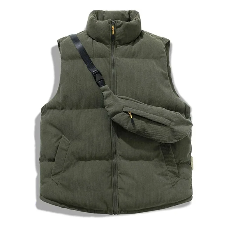 EBAIHUI Women's Corduroy Vest With Bag Solid Color Casual Ladies Warm Tank Top Autumn Winter Standing Collar Sleeveless Coat Top