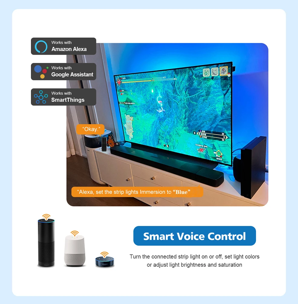 MOES-tira de luces Led con Wifi, iluminación ambiental inteligente,  retroiluminación de TV, dispositivo de sincronización HDMI 2,0, Kit de  luces con asistente de Google y voz Alexa - AliExpress