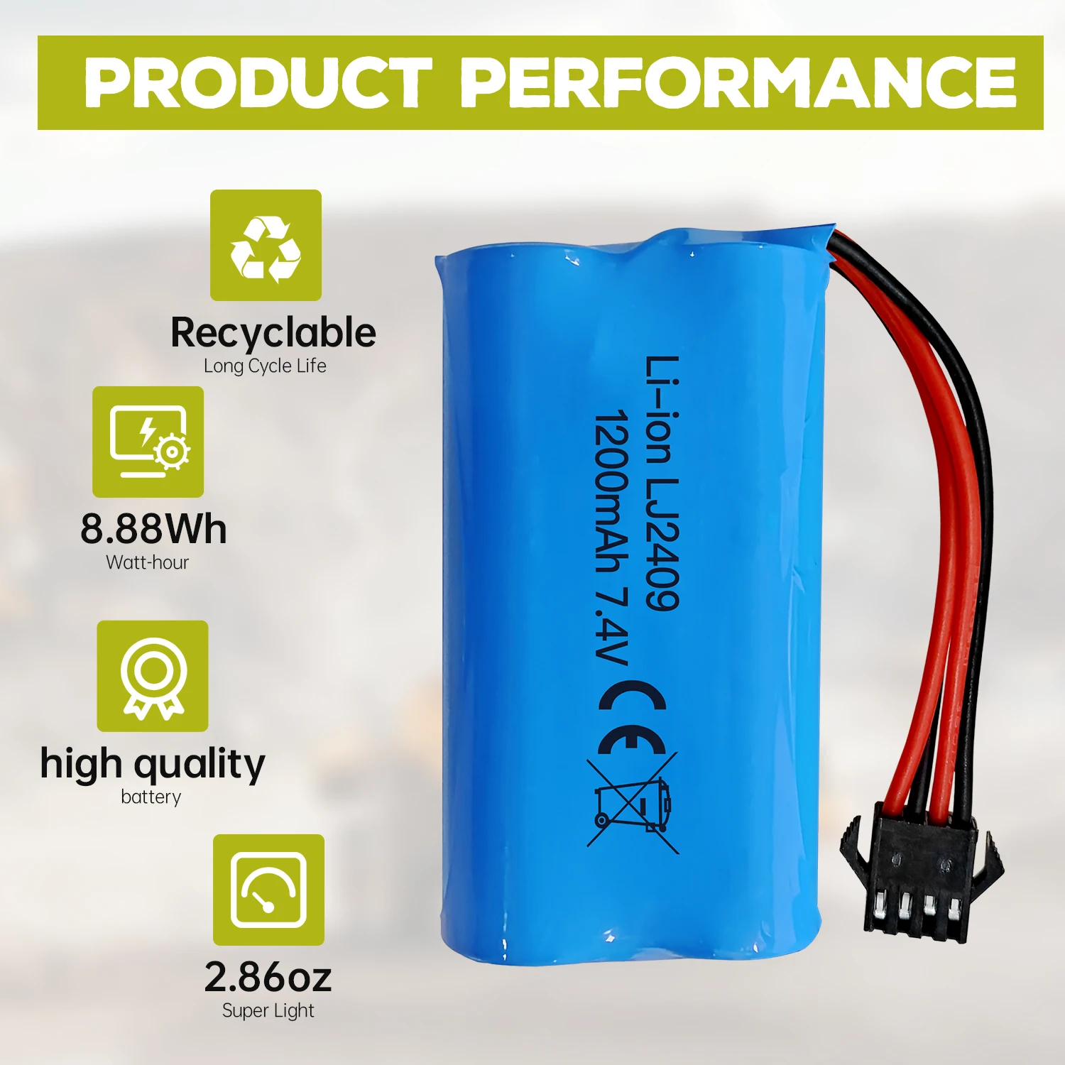 2 Batteries Li-Po 7.4V 1200mAh SM-4P pour RC Bateau Voiture EC08