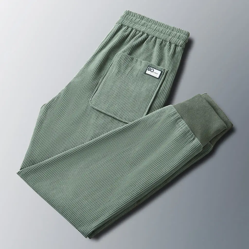 Thiened Fce Lined Corduroy Men's Loose Fit Spor Long Pants Casual Trousers Youthful Sle Anti-Wrinkle Autumn Winter Wear