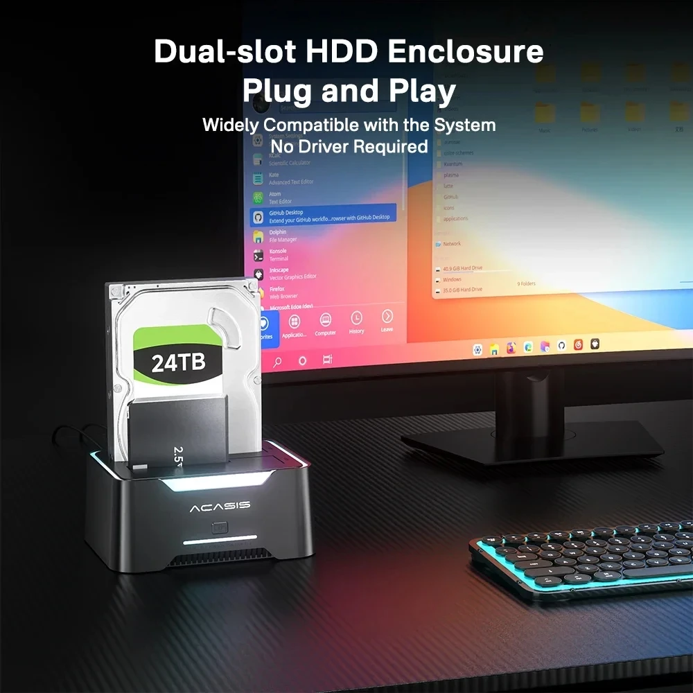 아카시스 듀얼베이 2.5/3.5인치 HDD 인클로저, 오프라인 클론 기능 탑재, SATA to USB 3.0 어댑터 포함, 2.5/3.5 SSD/HDD 디스크 하드 드라이브 케이스