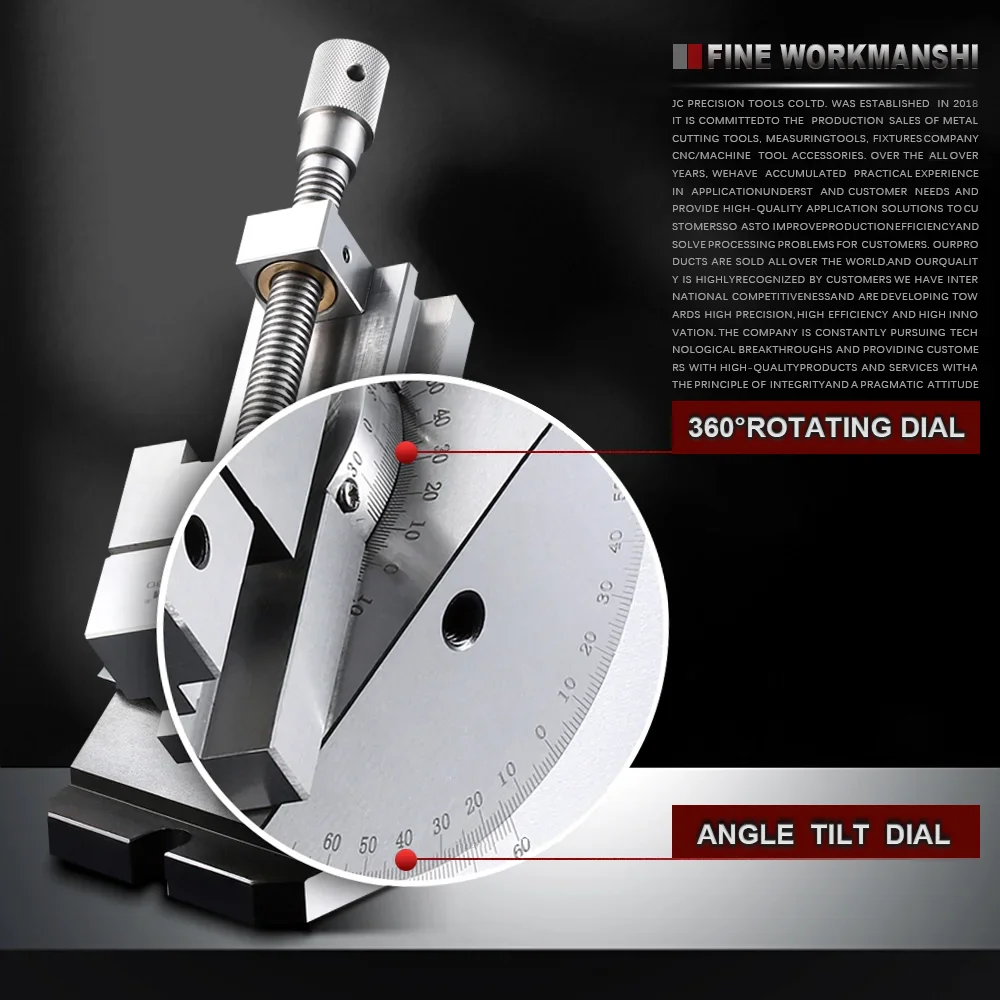 Universal Flat Jaw Precision Vise, size 2 to 3 inches, 360° Rotation Adjustable angle, Vertical tilt up to 50°, Accuracy ±0.005m 3