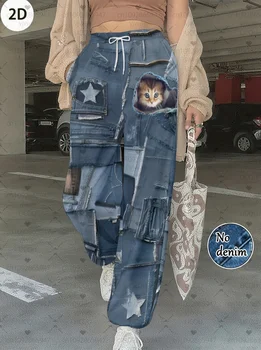 2025 Casual Winter Women's Jogger Pants Non Denim Cute Cat Pattern Retro Outdoor Women Men's Long Pants Trousers Women Clothing 1