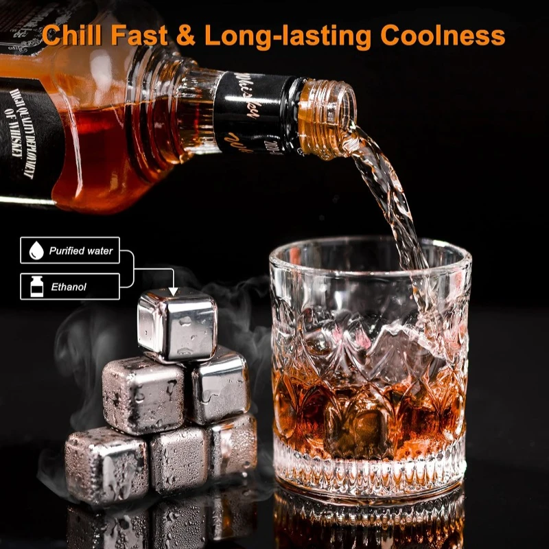 1/4/8PCS Whiskey Ice block Set with Tongs Stainless Steel Chilling Stones for Wine Quick-Freeze Beer Cooler Party Bar Tools