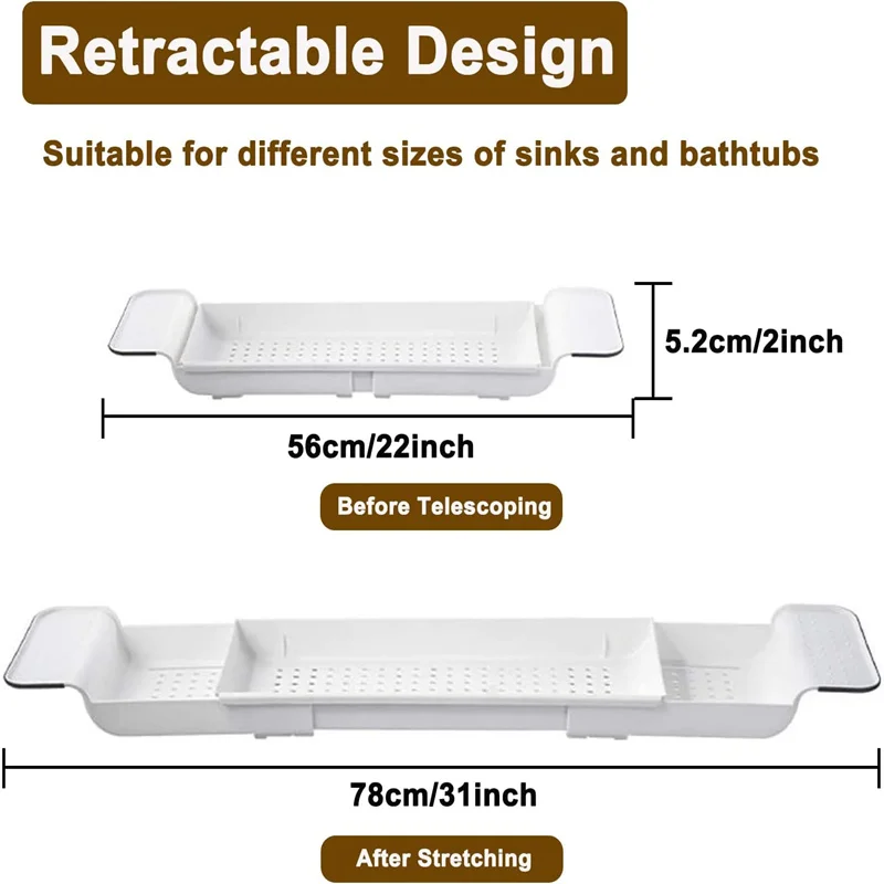Bathtub Shelf Extendable Bathroom Bathtub Tray Shower Caddy Bath Tub Rack Towel Book Holder Storage Organizer Accessories