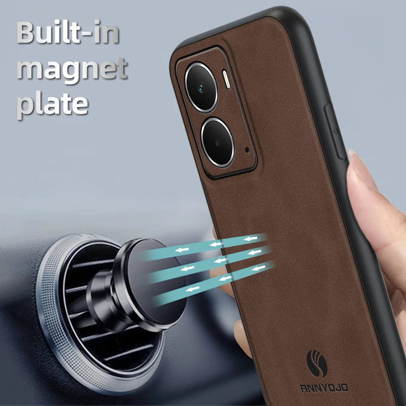 Matte Plain Leather Case with Built-in Car Mount Holder Cover