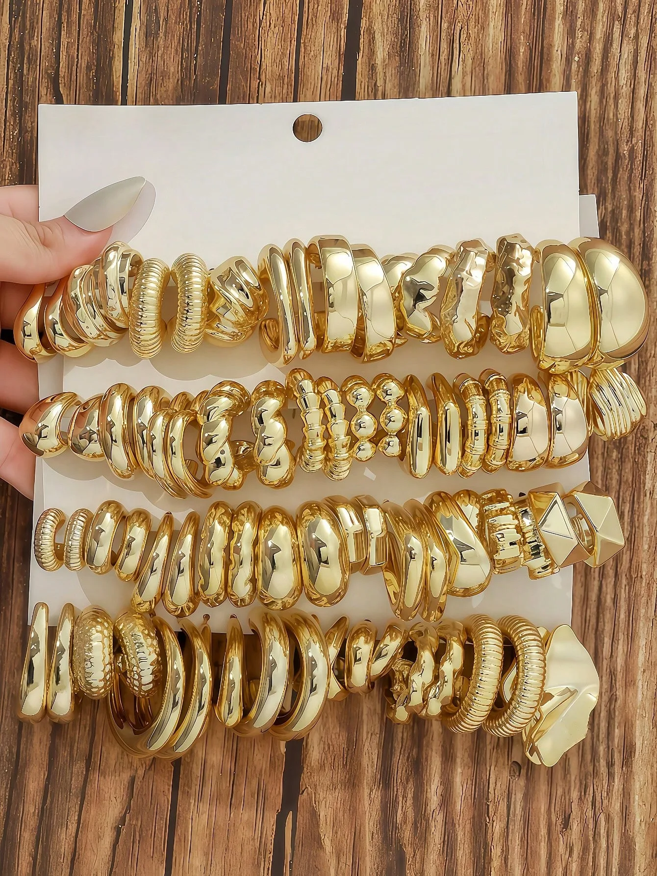 10 Pairs-40 Pairs Oversized New Style Golden-Color ABS/Resin Minimalist Fashion Earring Set, Suitable For Women's Daily Wear 1