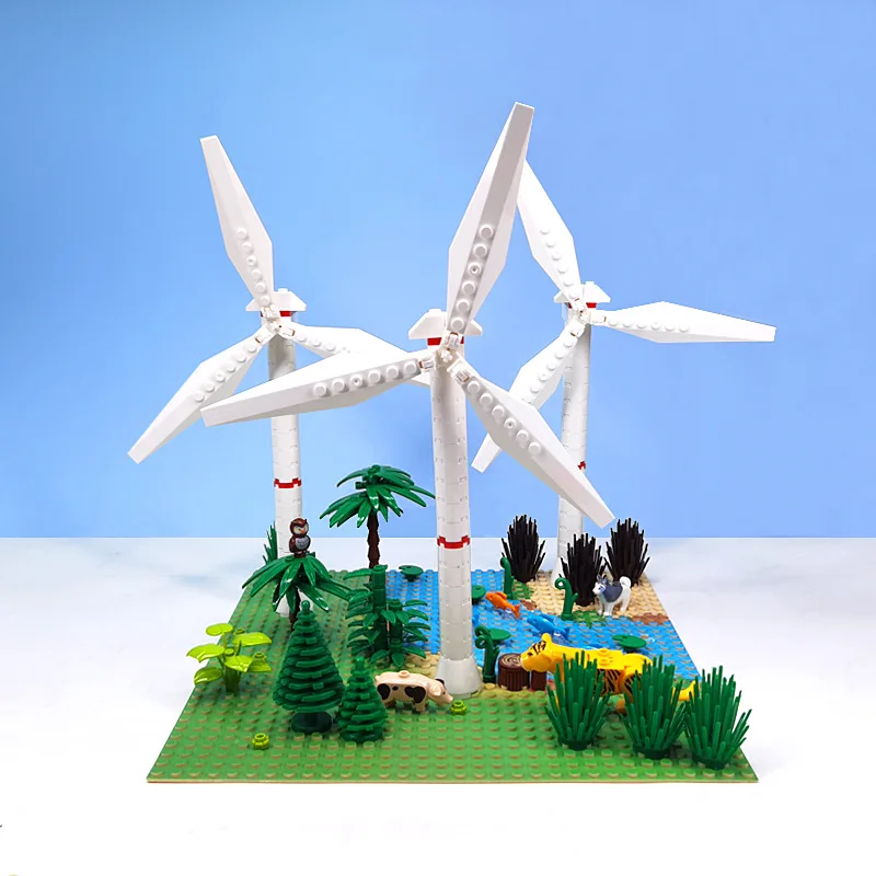 Puzzle Electric Windmill Landscape Decoration Building Block Small Particle Assembly MOC Model DIY Building Block Children\'s Toy