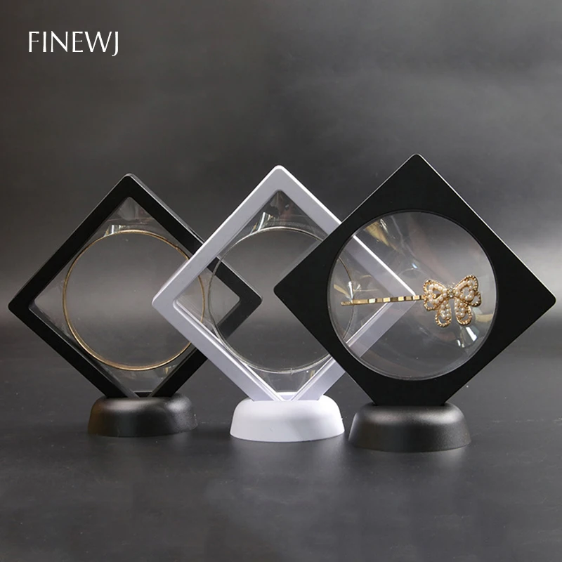 Jewelry Display Frame 3D Floating Picture Shadow Box Stand Rack Coin Ring Pendant Holder Protection Gems Stone Case