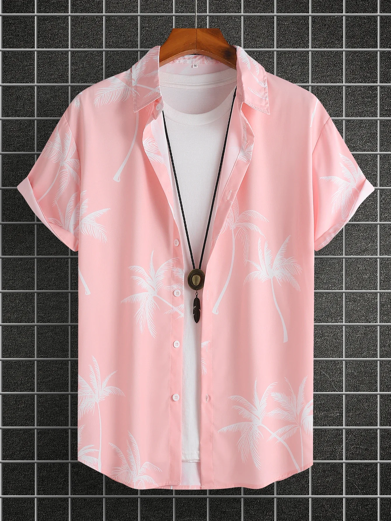 

Tropical Leaf Pattern Men Short Sleeve Button Down Lapel Casual Shirt Summer Hawaiian shirt