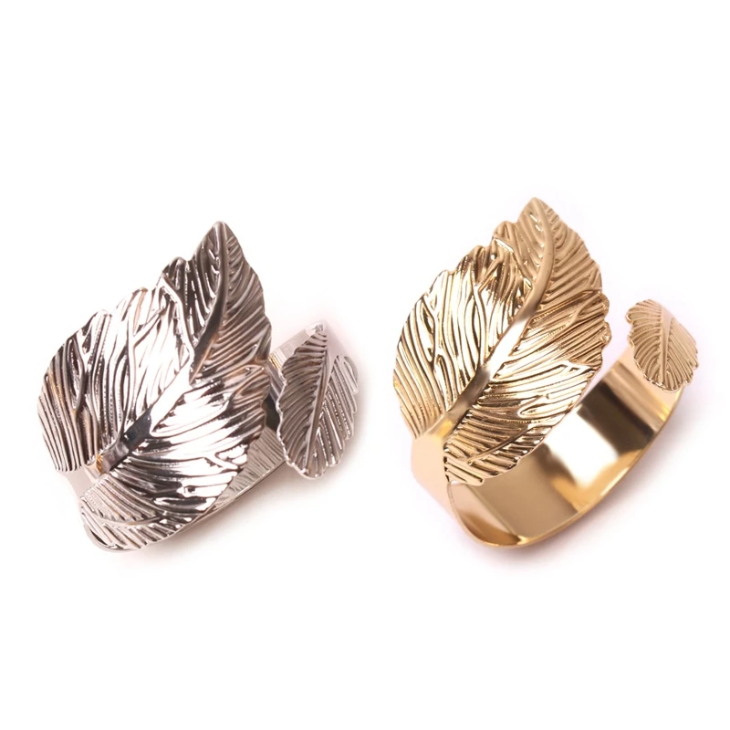 

New 12 PCS Feather Shape Napkin Rings Dinner Silver/Gold Color Napkin Holder Towel Serviette Tableware Ring Buckle for Table